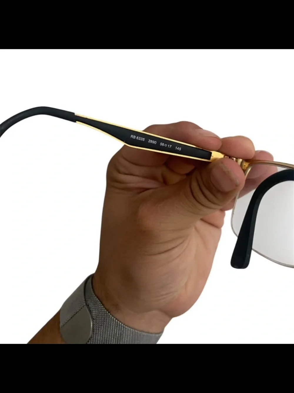 Ray-Ban RX6335 Black & Gold Half-Rim Eyeglass frames Unisex